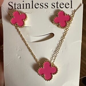 Pink and Gold Stainless Steel Jewelry Set. New